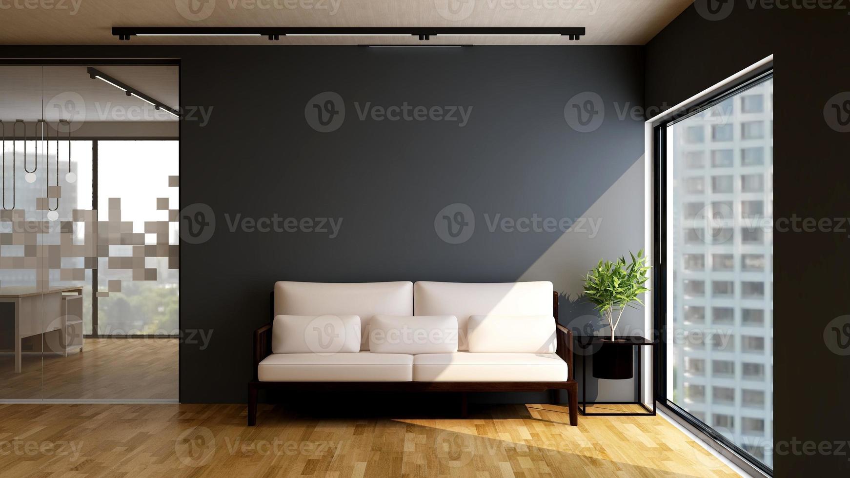 3d render guest lounge wall mockup design with modern minimalist interior design concept photo