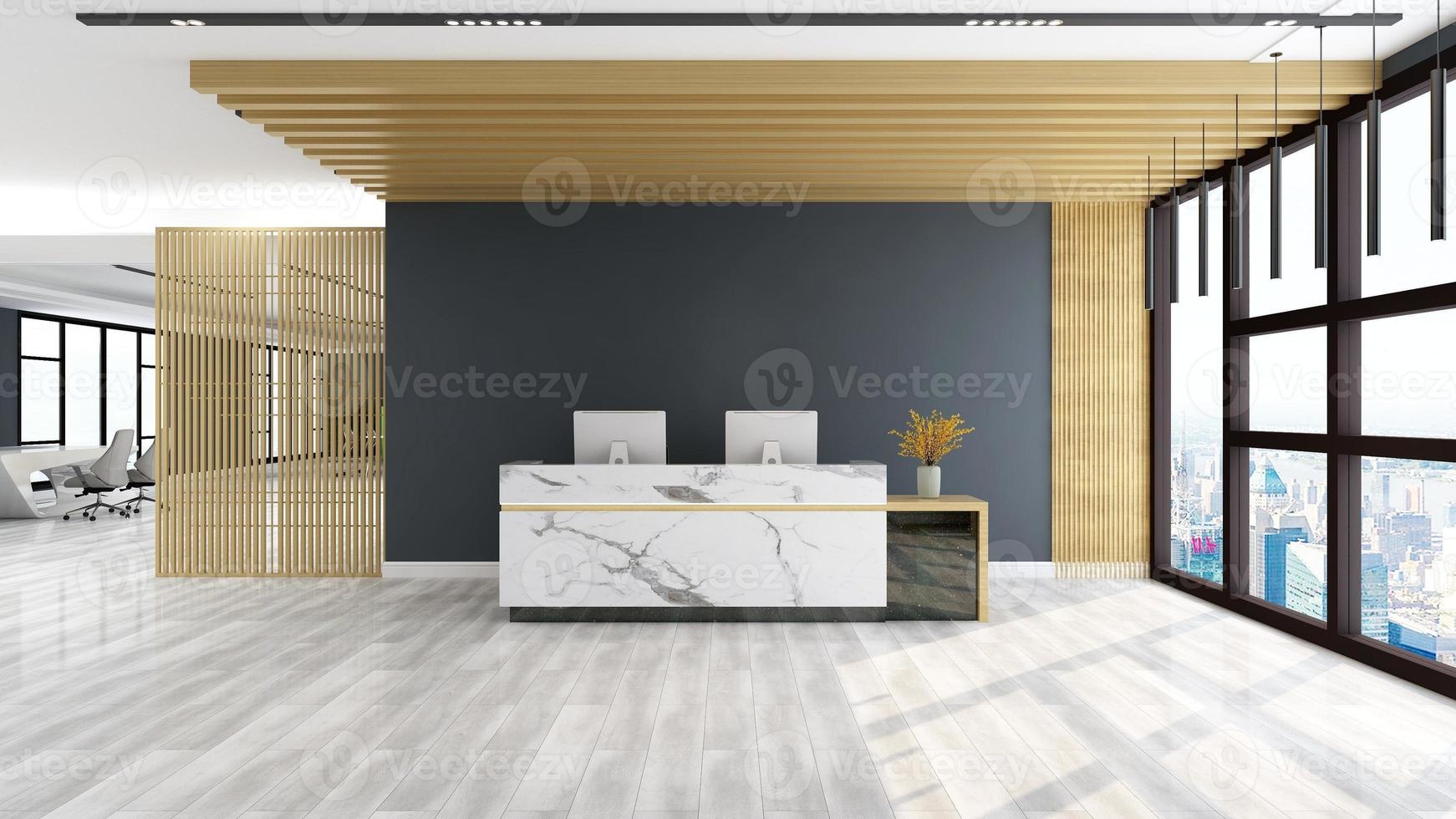 Sala de recepción de renderizado 3d - concepto de diseño de interiores minimalista moderno foto