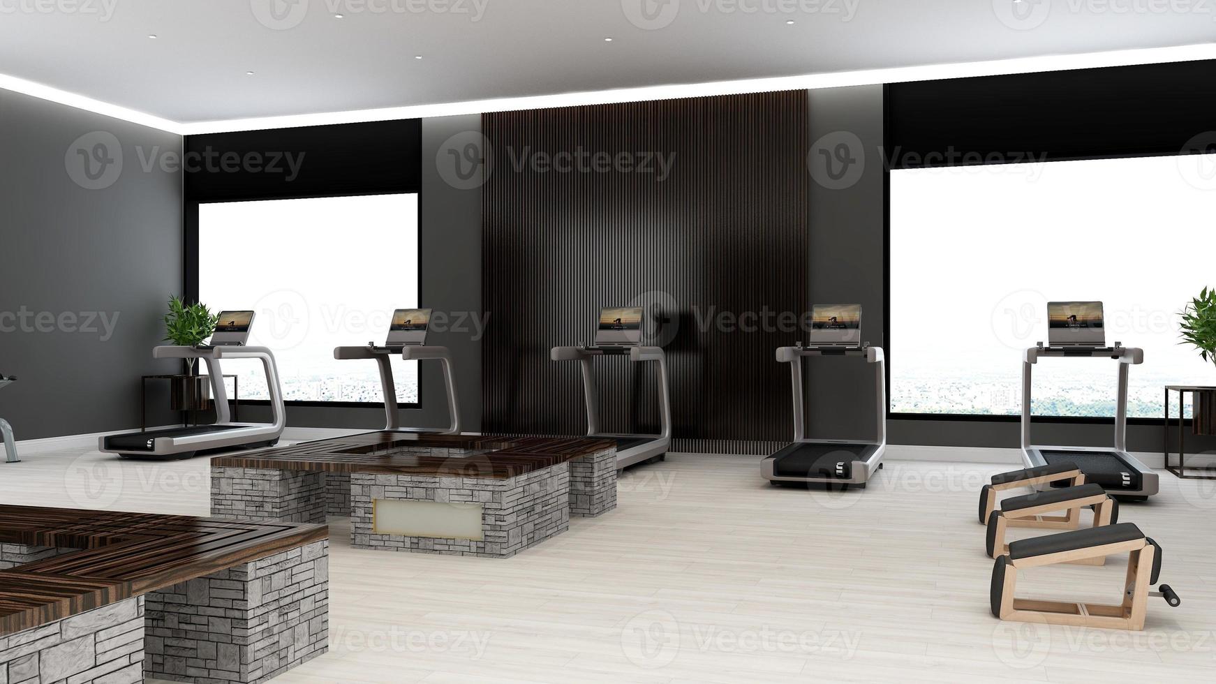 3d render - Modern minimalist of gym interior design concept mockup photo