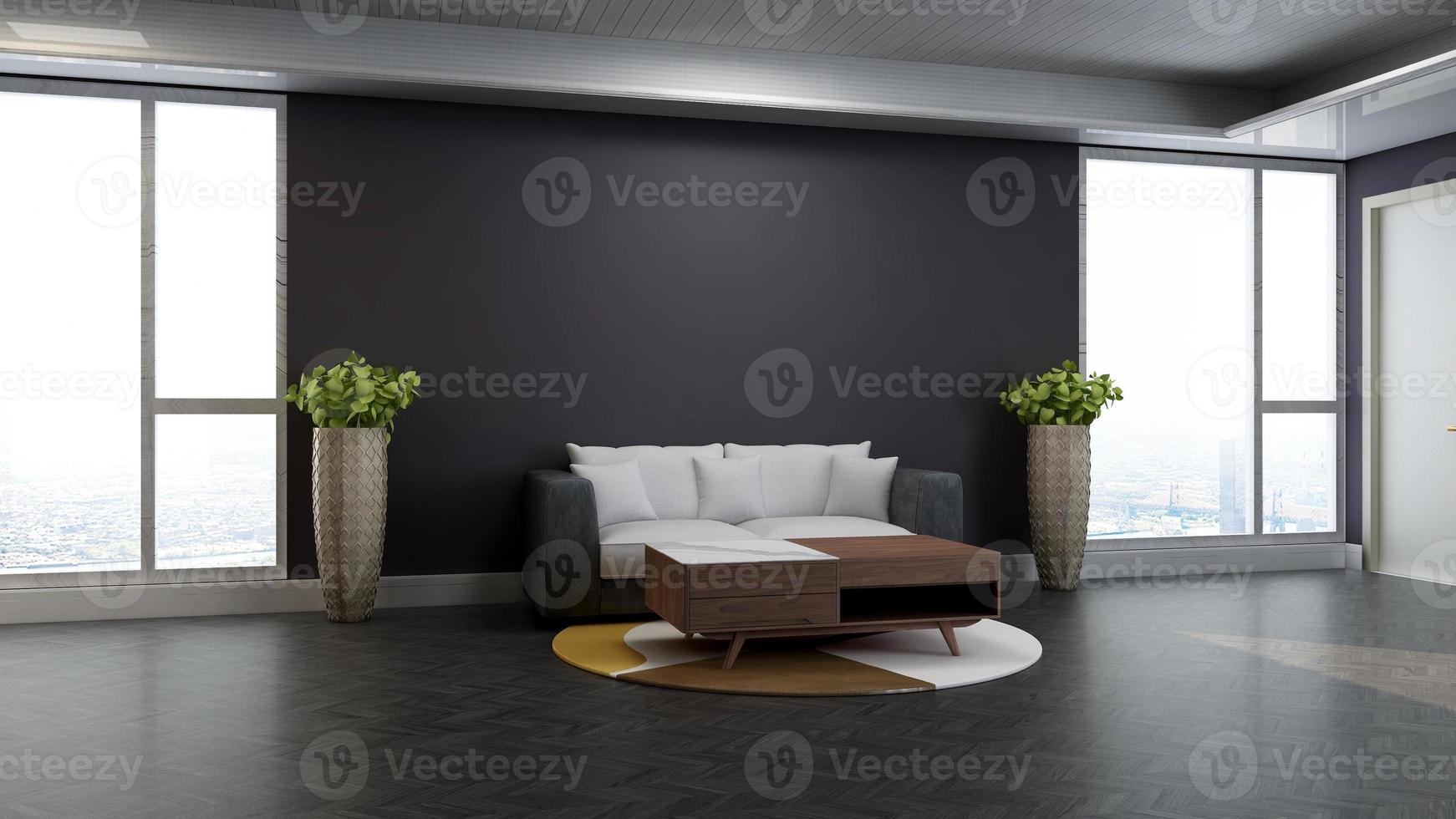 3d render guest lounge wall mockup design with modern minimalist interior design concept photo