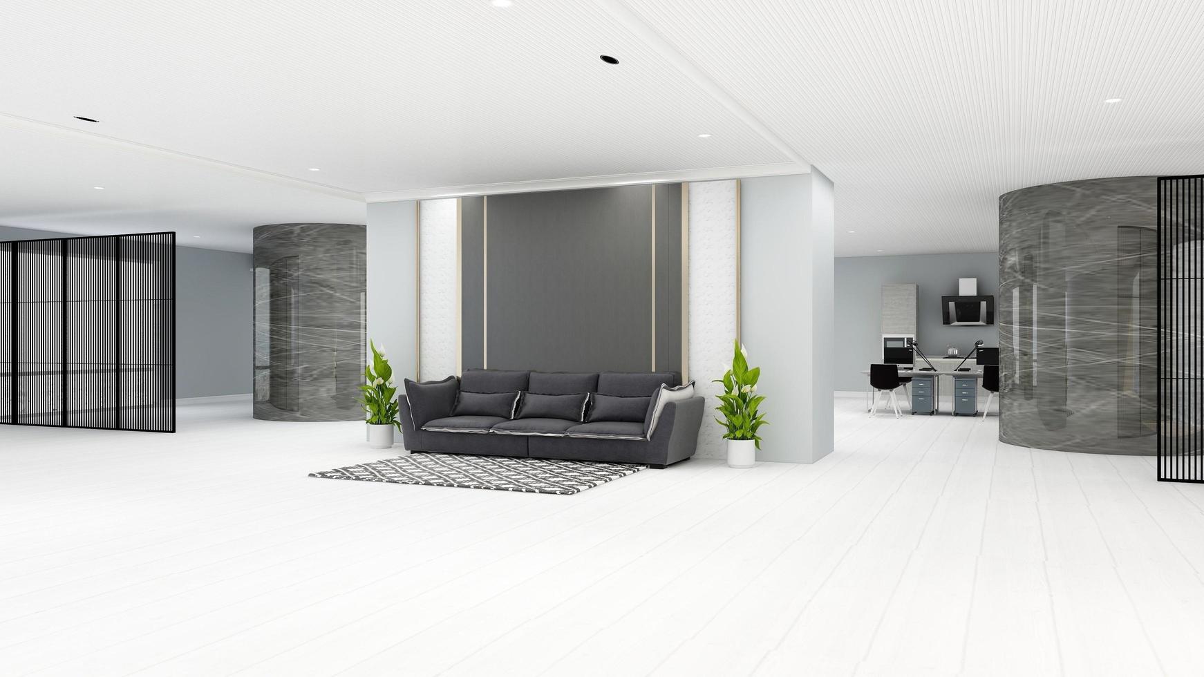 3d render guest lounge wall mockup design with modern minimalist interior design concept photo