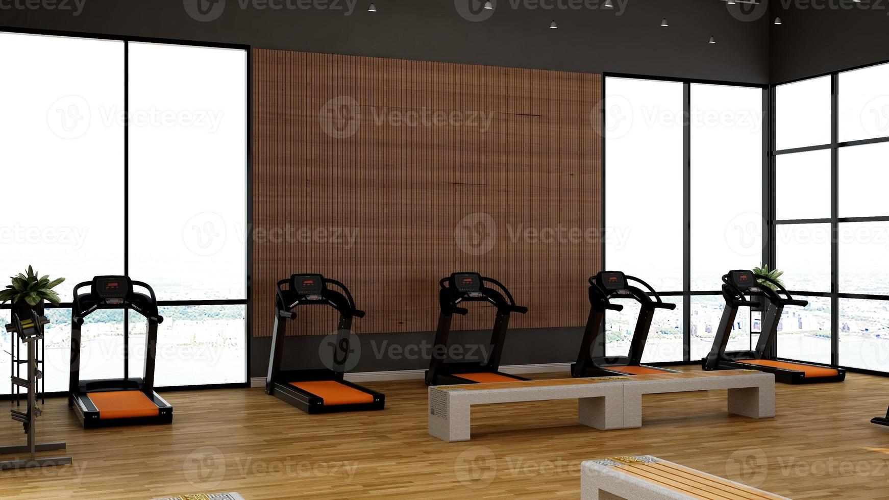 Modern gym interior design - modern minimalist concept in 3d render photo