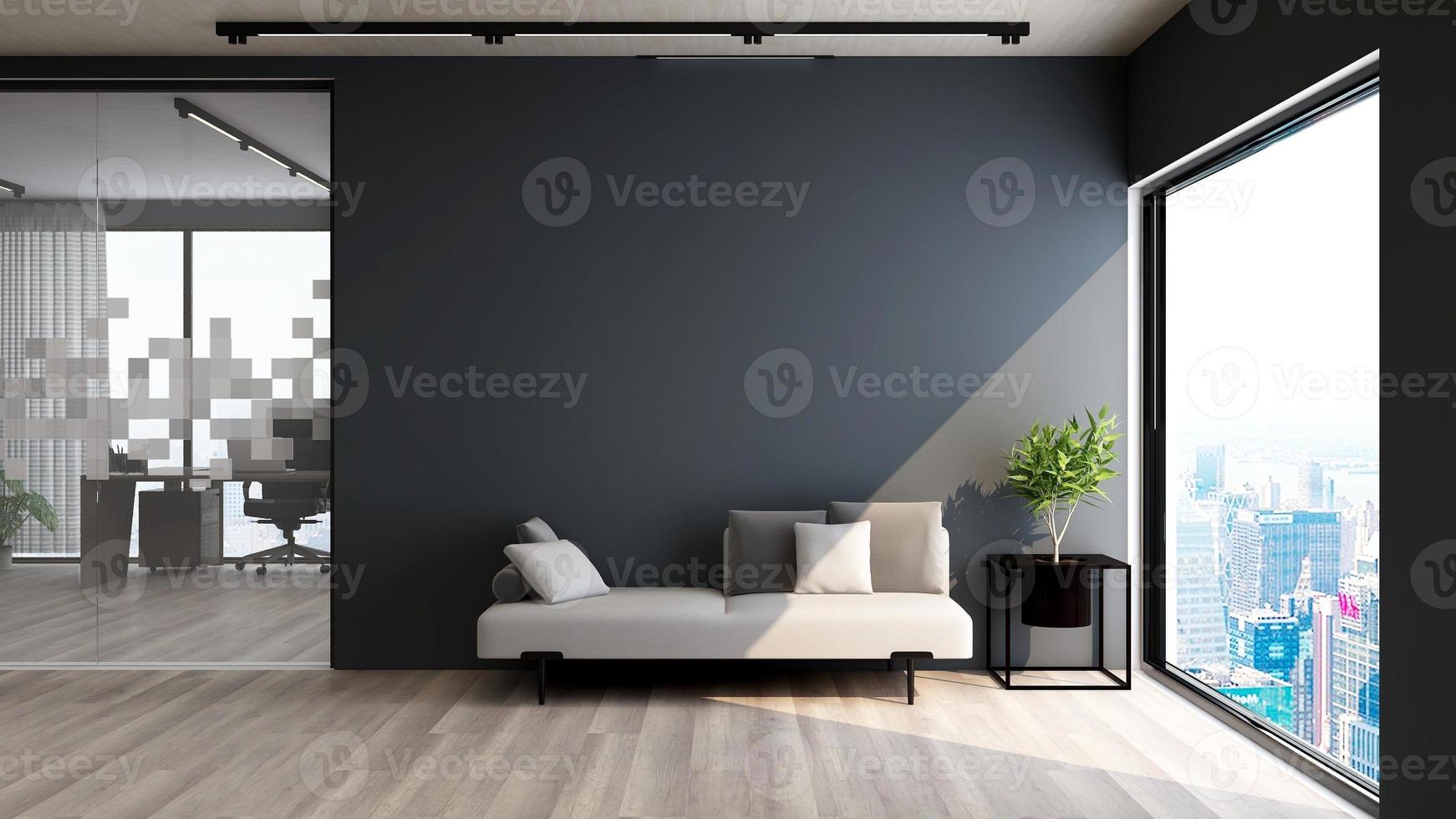 3d render guest lounge wall mockup design with modern minimalist interior design concept photo