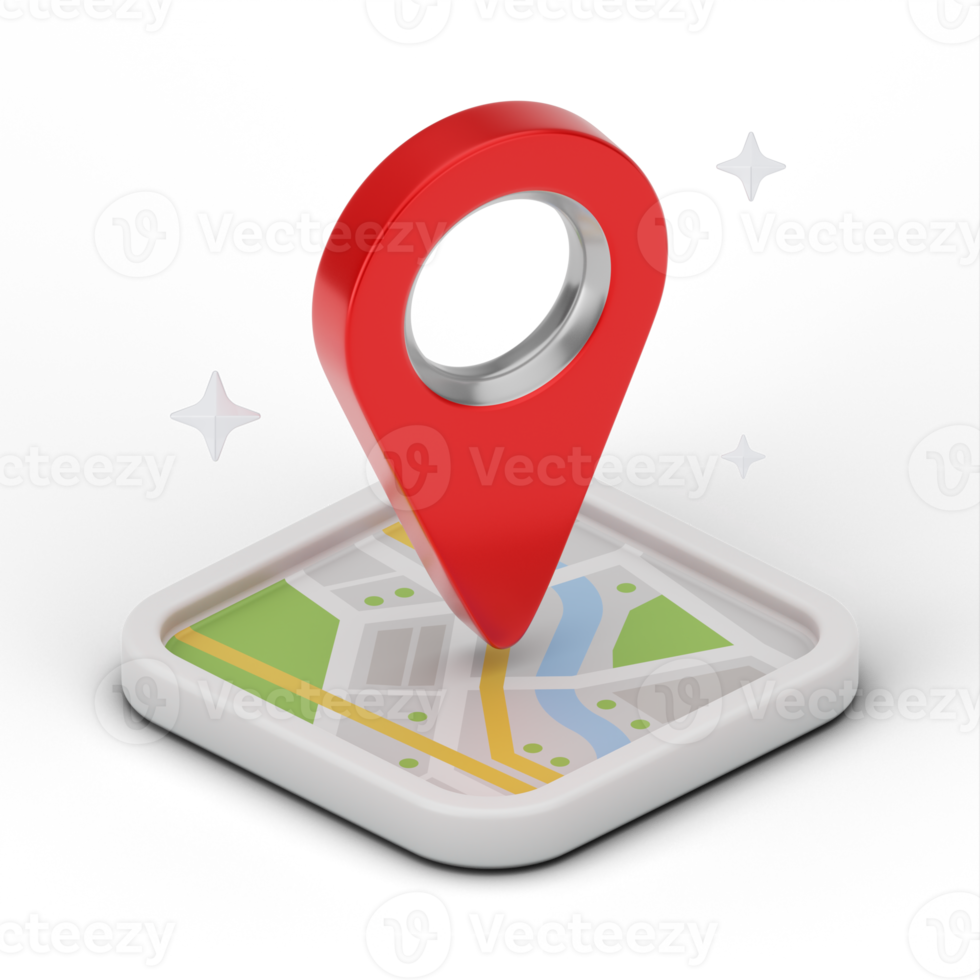 3D-Pin-Point-Karte gps. 3D-Rendering png