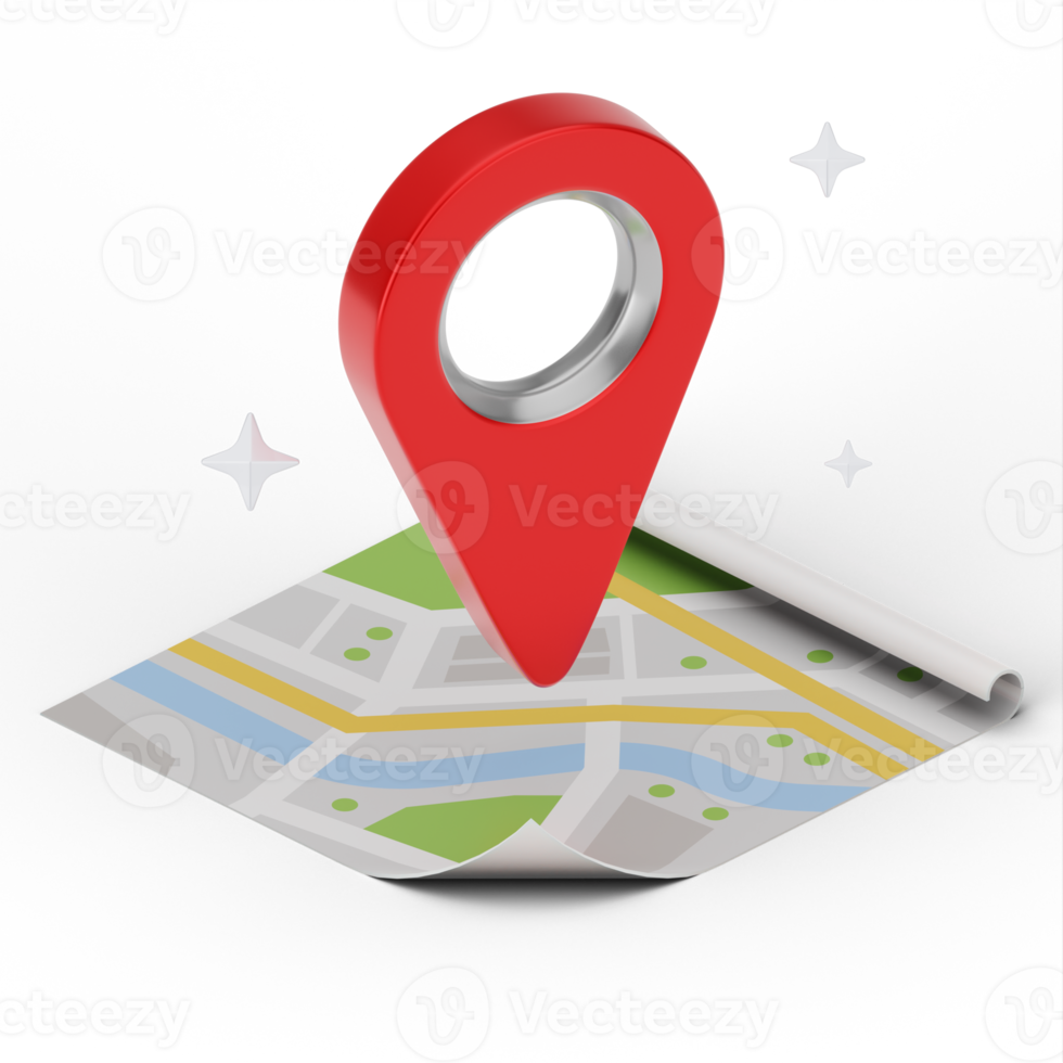 3D pin point map GPS. 3D rendering png