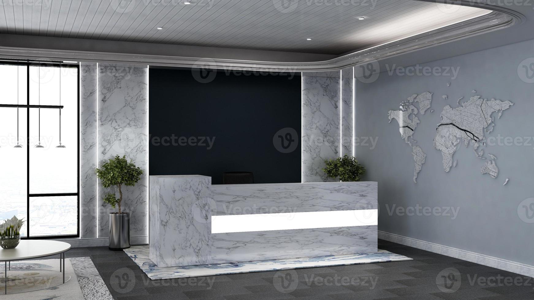 3D Render Reception Room - modern minimalist interior design concept photo