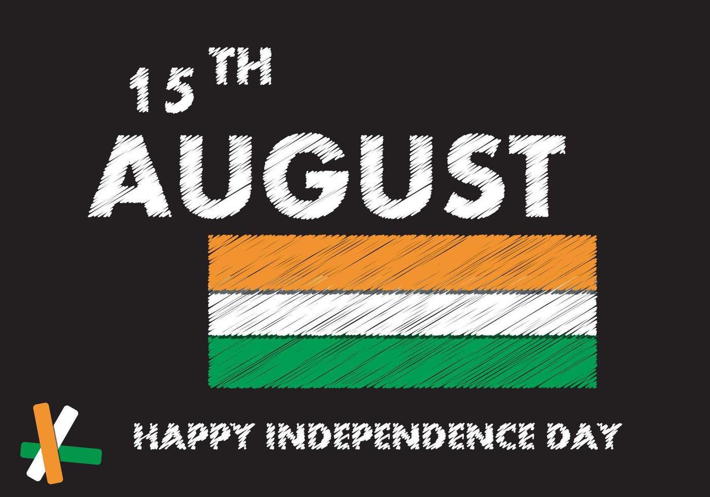 15th august writing text with Indian flag on black chalkboard. celebrate Independence Day vector