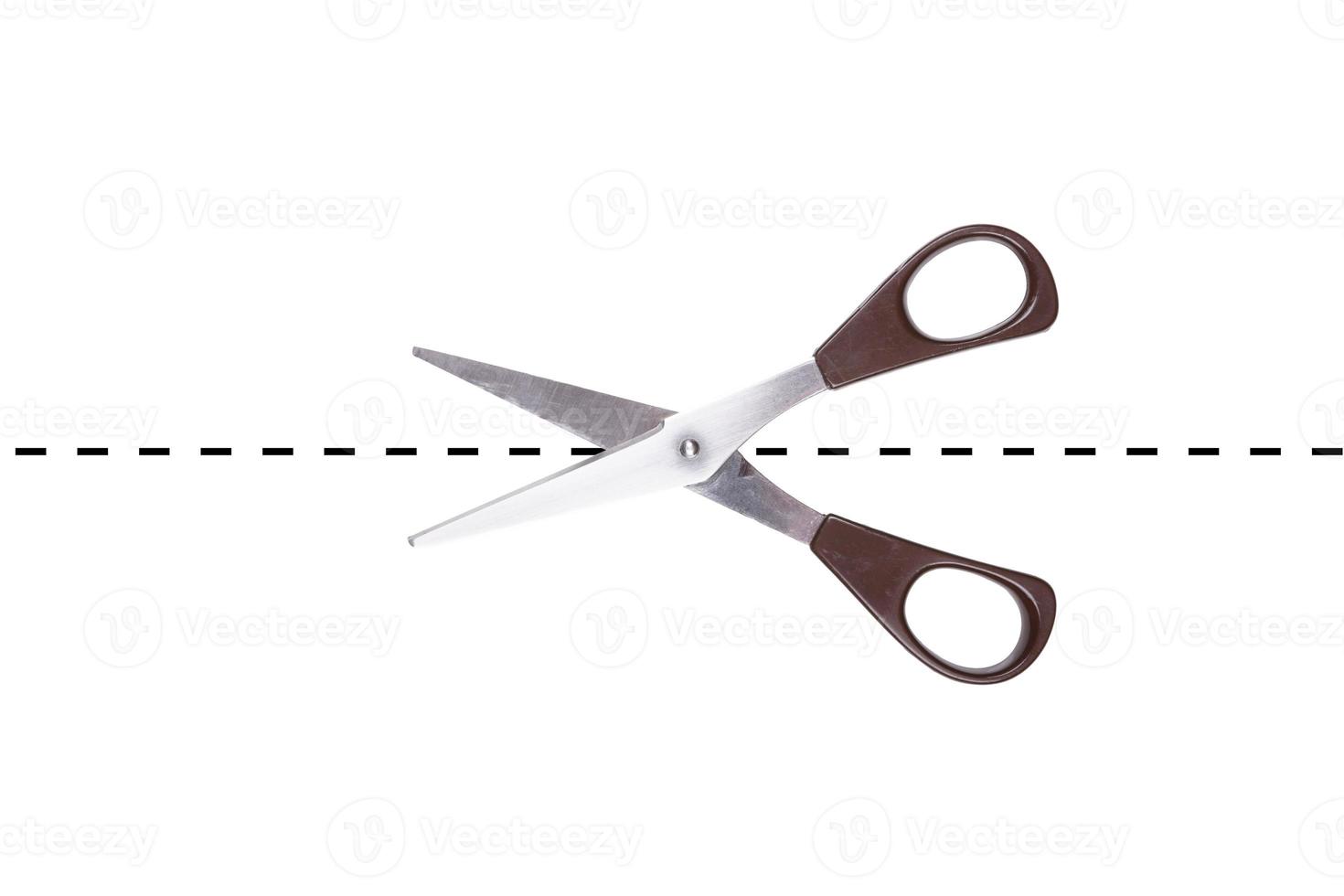 paper scissors cutting along broken line photo