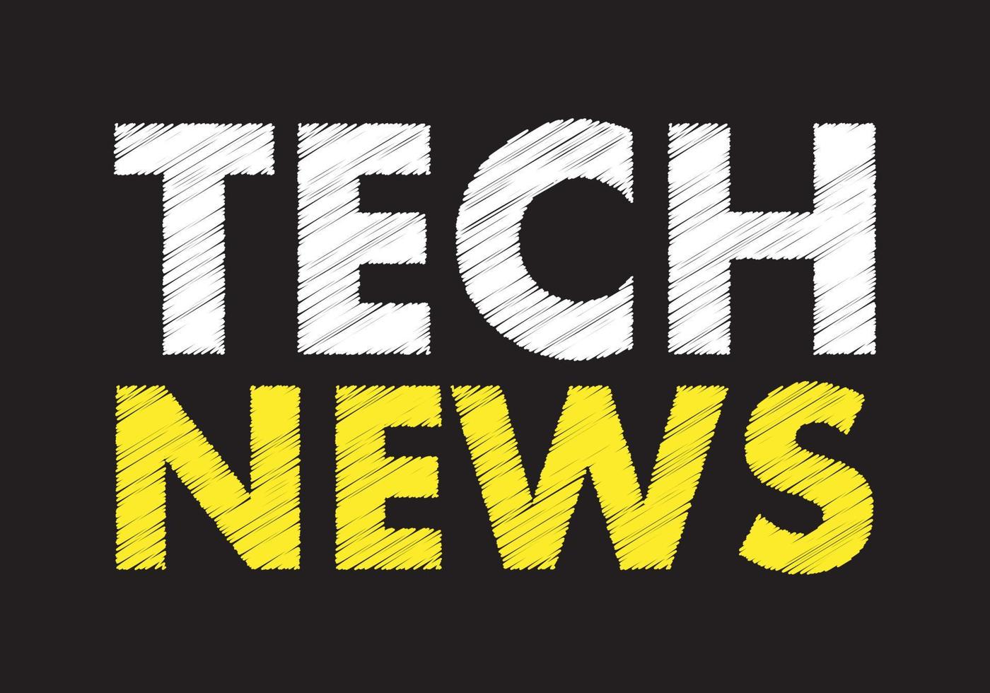 Tech news writing text on black chalkboard. Vector illustration