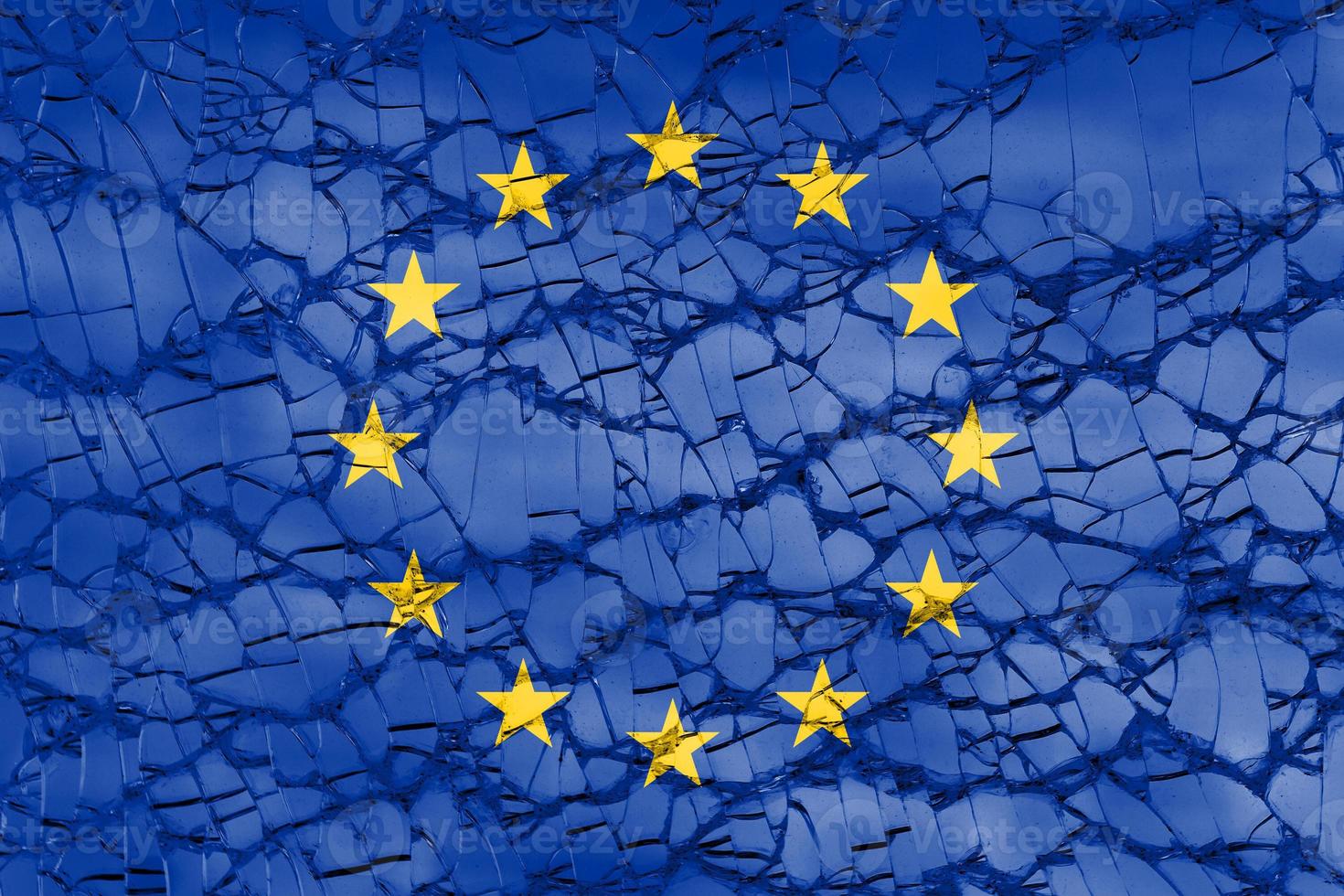 flag of European Union EU with shattered glass texture photo