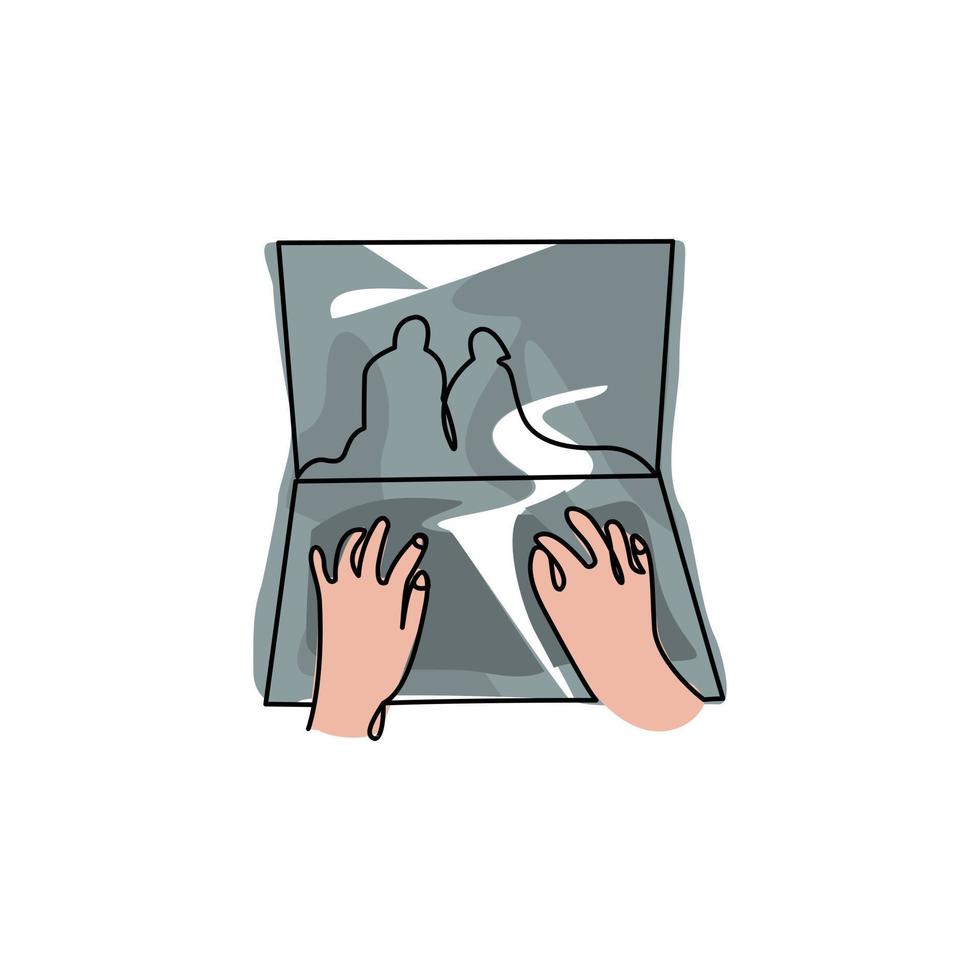 laptop and hand abstract lineart illustration vector