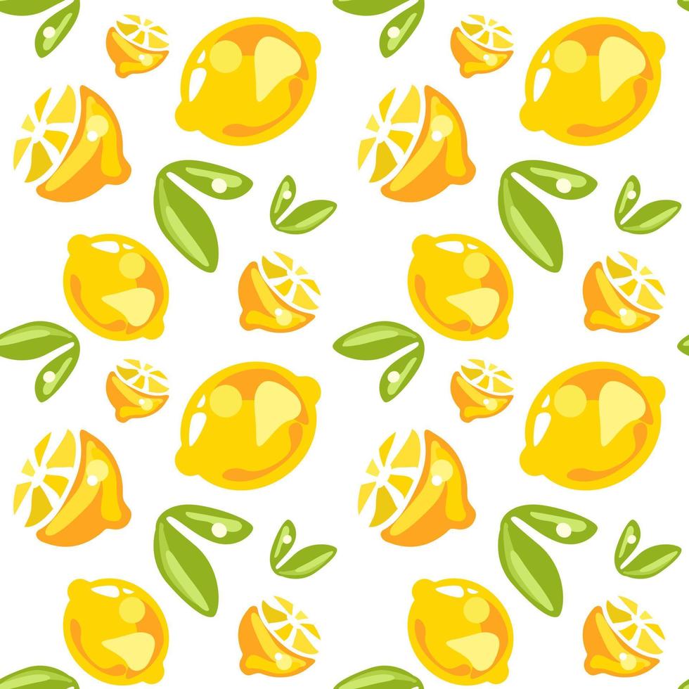 Seamless pattern of lemons with leaves on white background vector