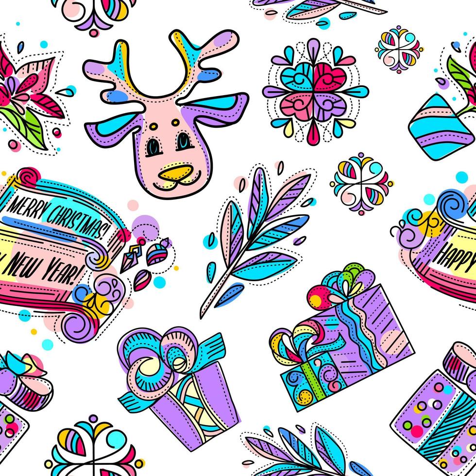 Christmas seamless pattern with cute illustrations of deer vector