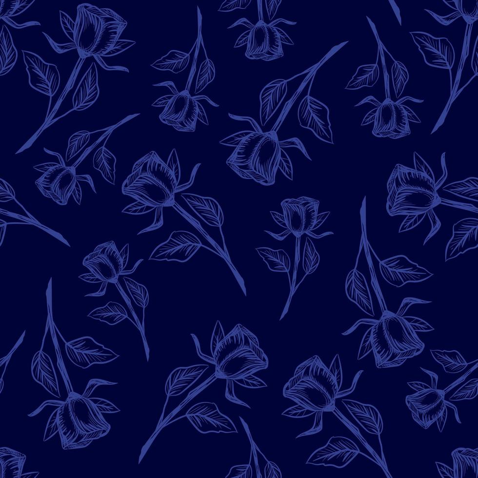 Floral pattern of rose flowers. blue colors vector