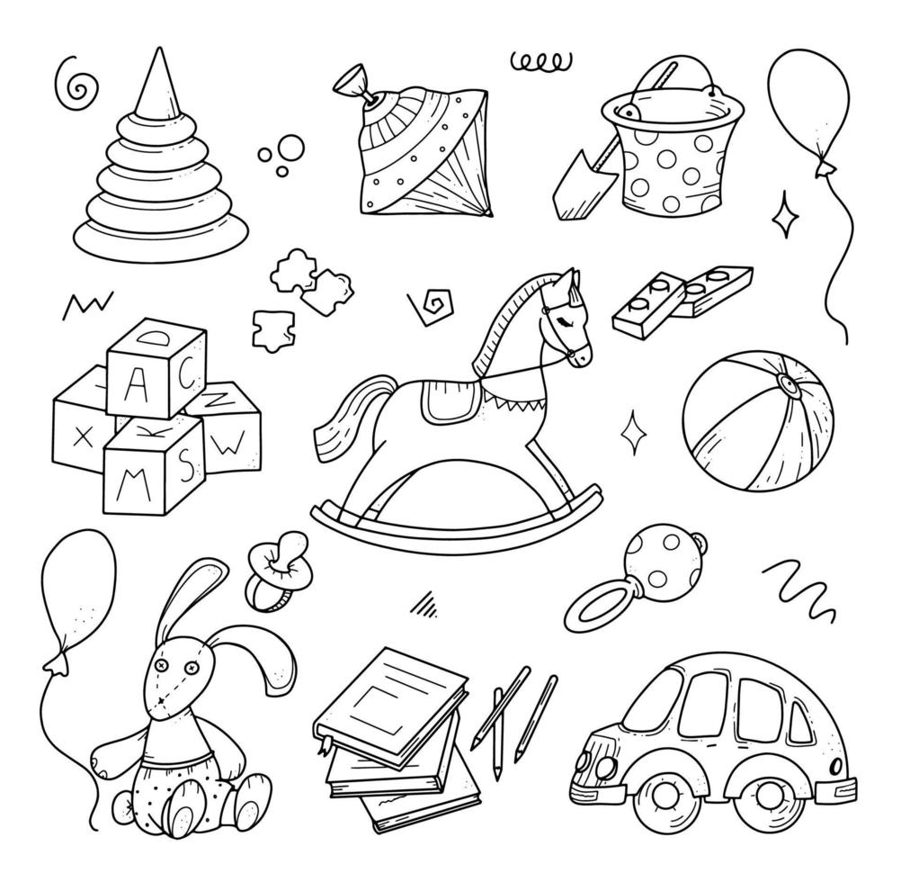Hand-drawn kids doodle set, doodle style. Vector Illustration for backgrounds, web design, design elements, textile prints, covers, greeting cards.