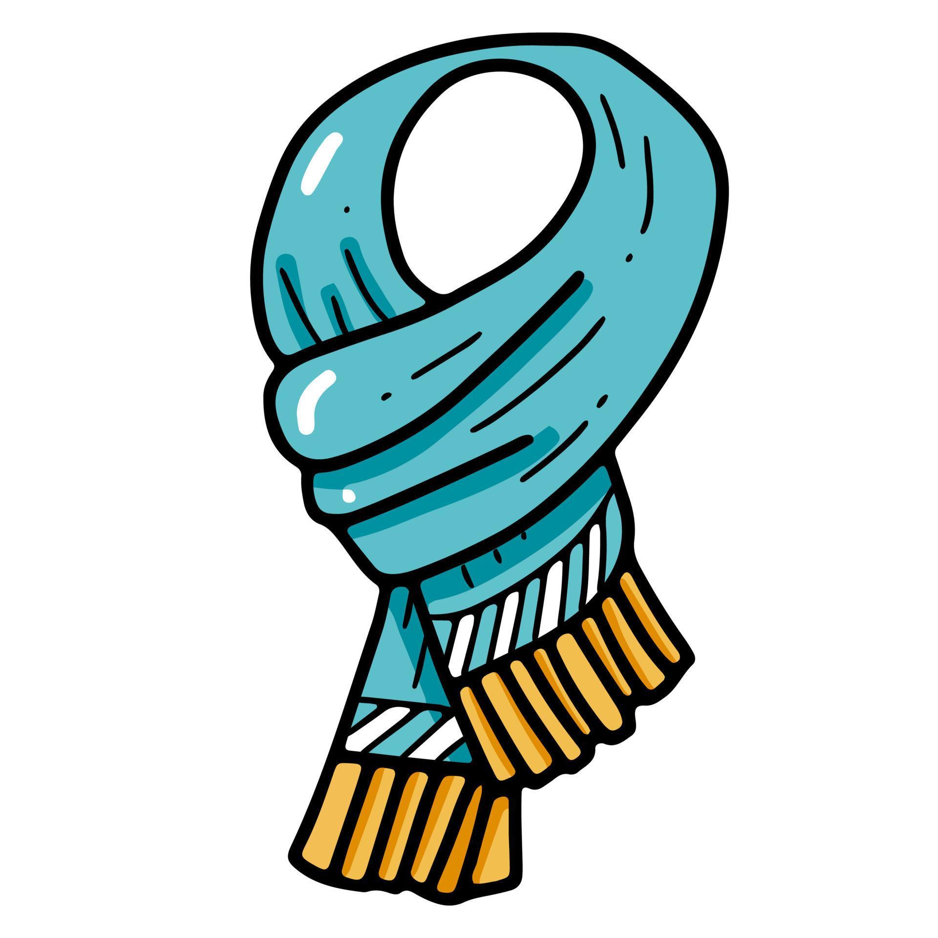 Warm winter scarf with fringe. Doodle style stroke illustration