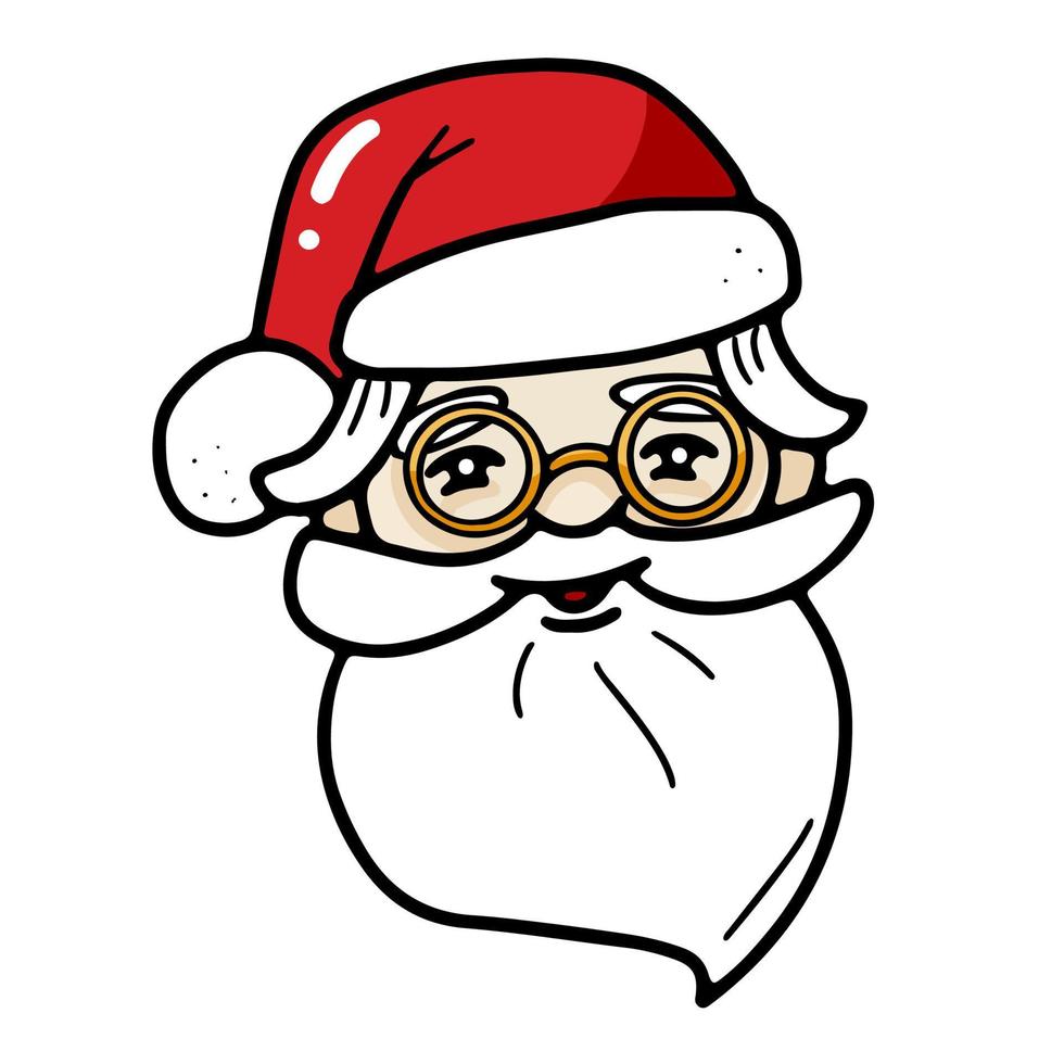 Cute santa claus head with hat and glasses. vector