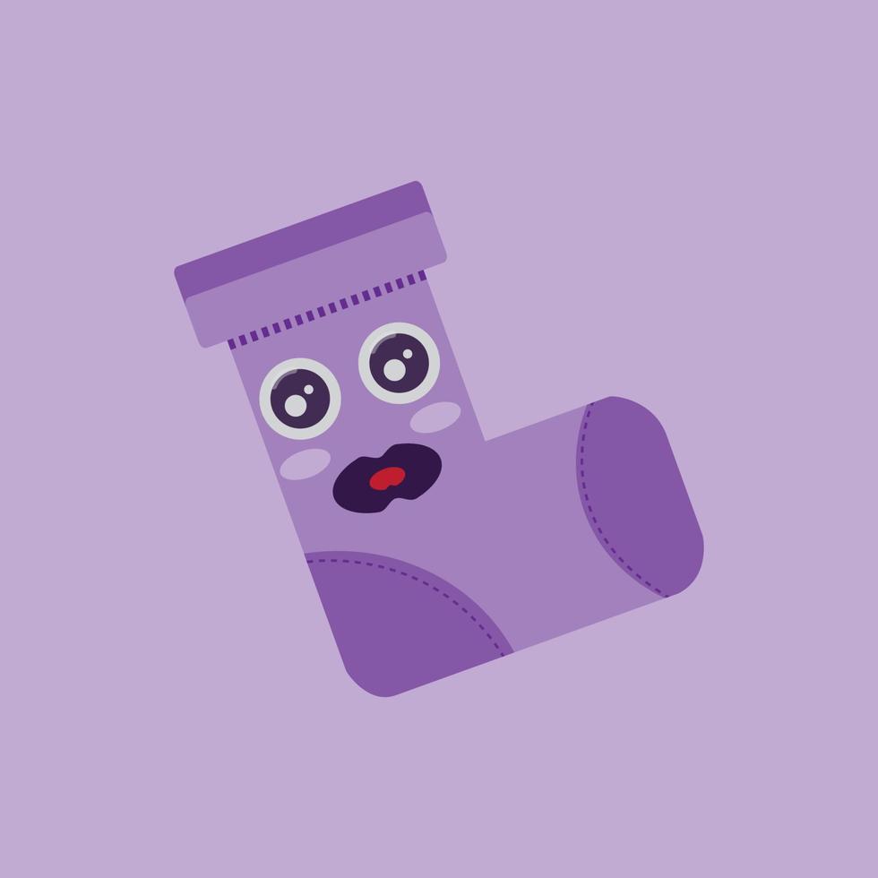 cute purple socks character on purple background vector