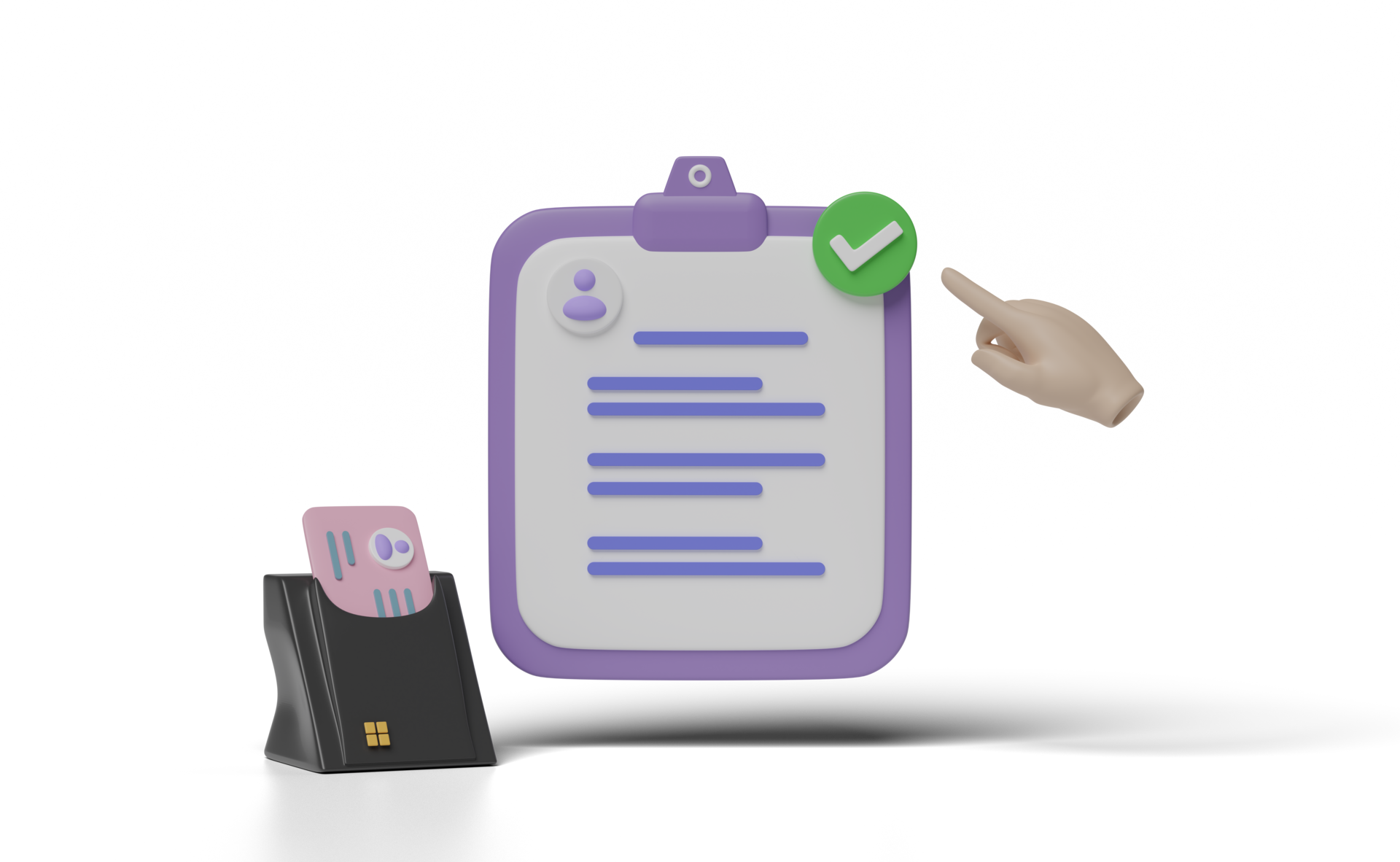 3d clipboard checklist paper icon with usb smart card reader id card