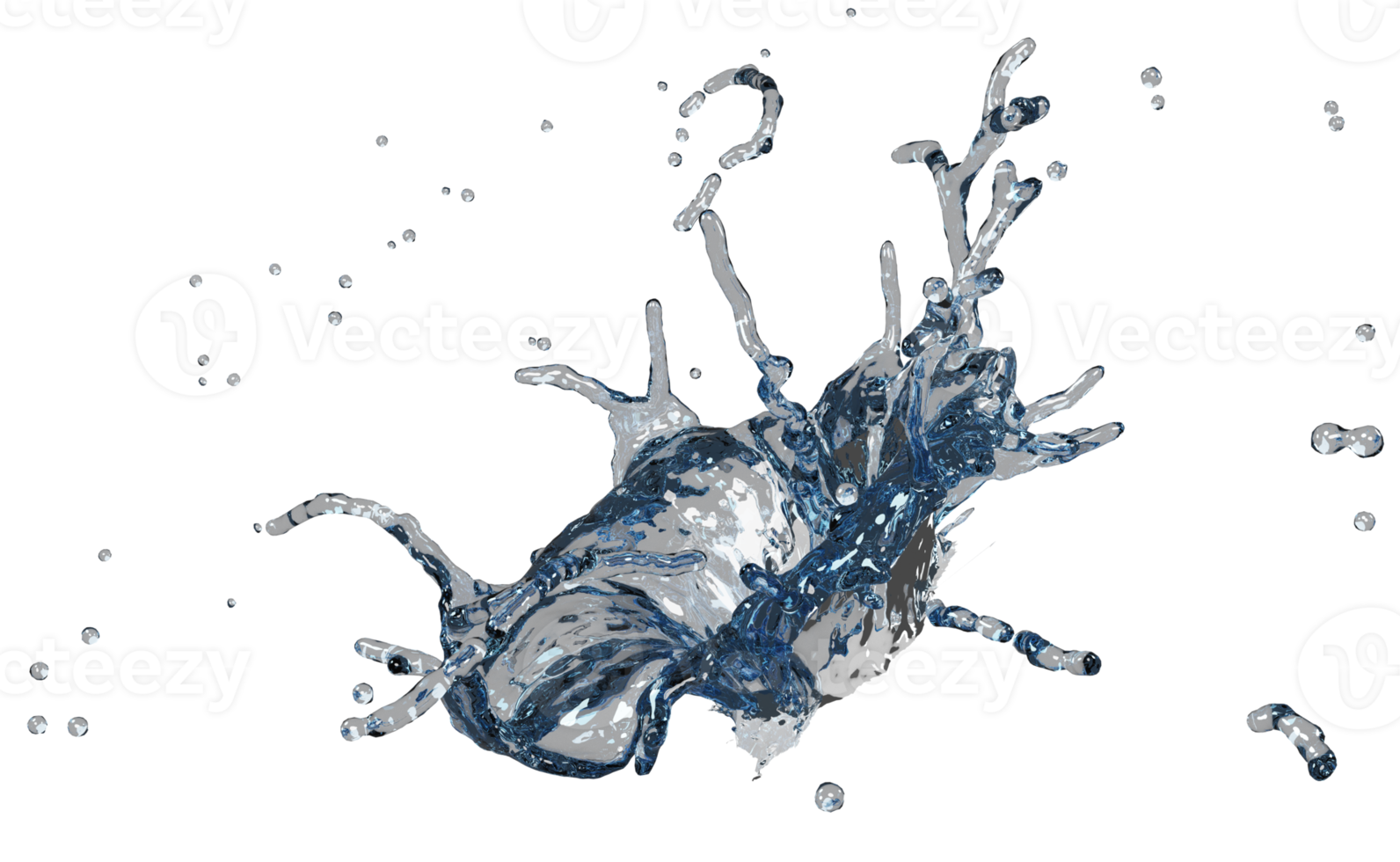 3d wasserspritzer transparent, klares blaues wasser verstreut herum isoliert. 3D-Darstellung png