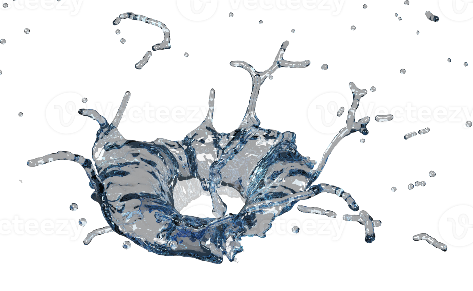 3d Doorzichtig blauw water verspreide in de omgeving van, water plons transparant, geïsoleerd. 3d geven illustratie png