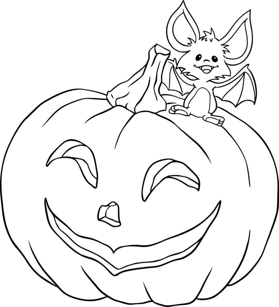 Bat on a Pumpkin Halloween Coloring Page vector