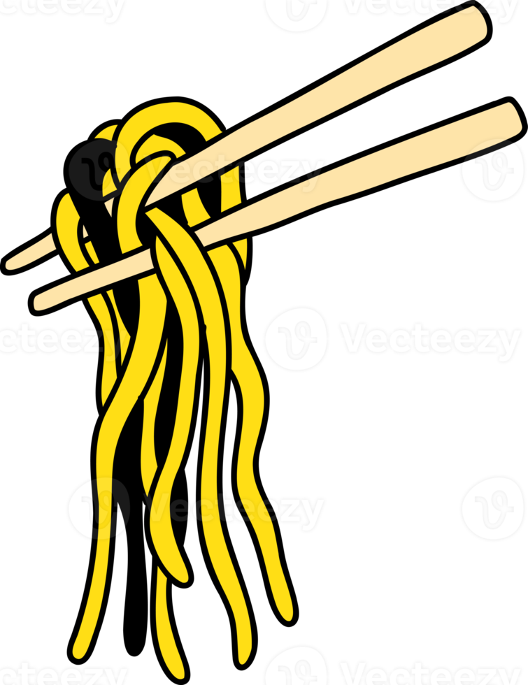 hand drawn noodles and chopsticks illustration on transparent background for template design png