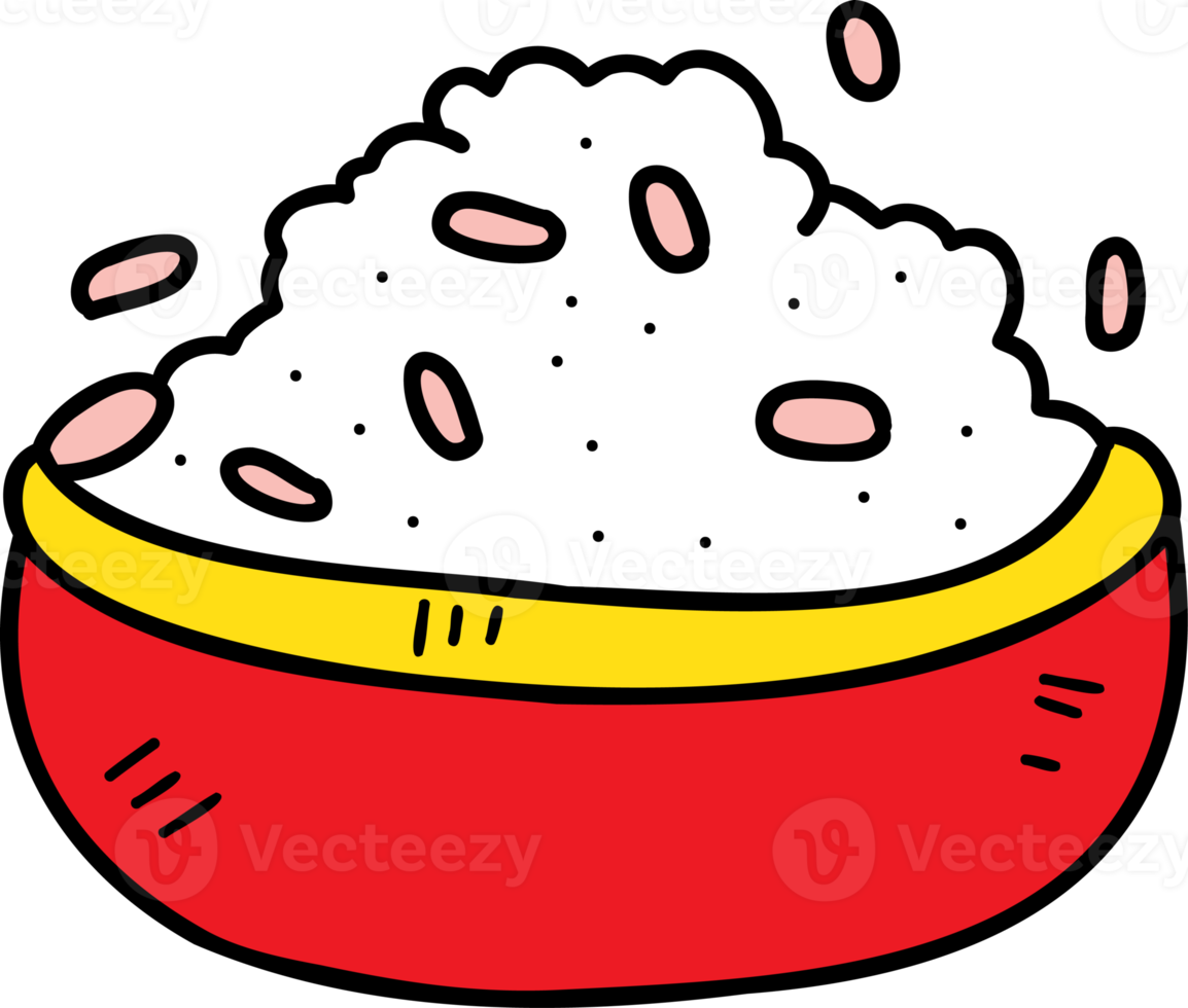 mano disegnato riso nel rosso ciotola illustrazione su trasparente sfondo png