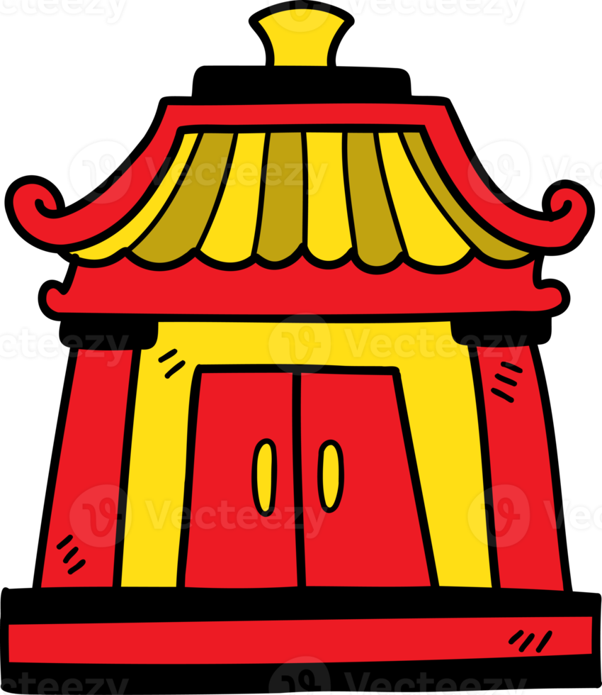 hand drawn chinese temple illustration on transparent background png