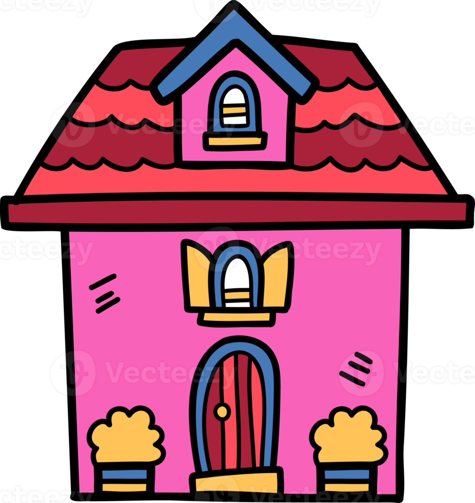 hand drawn cute two storey house illustration on transparent background png