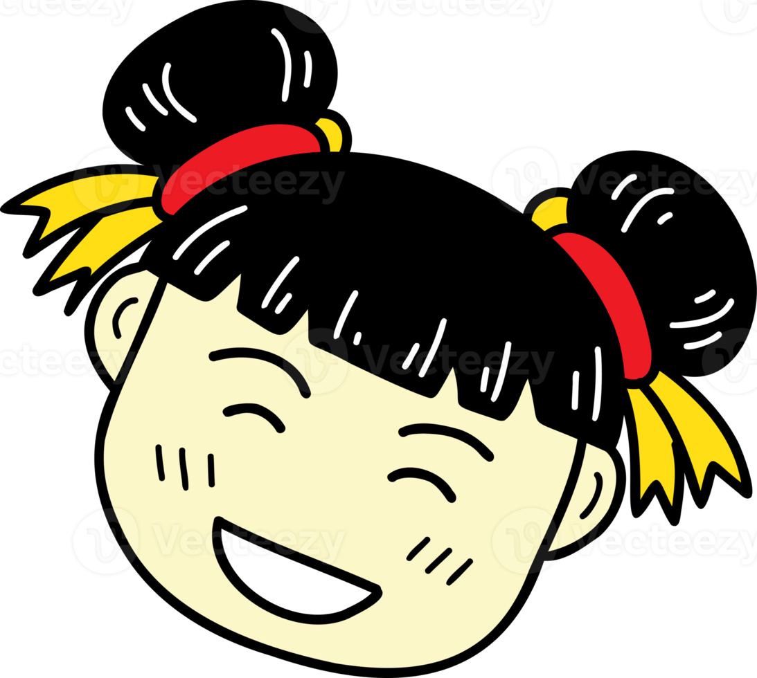 hand drawn chinese girl with hair bun illustration on transparent background png