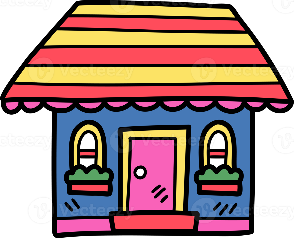 hand drawn cute one storey house illustration on transparent background png