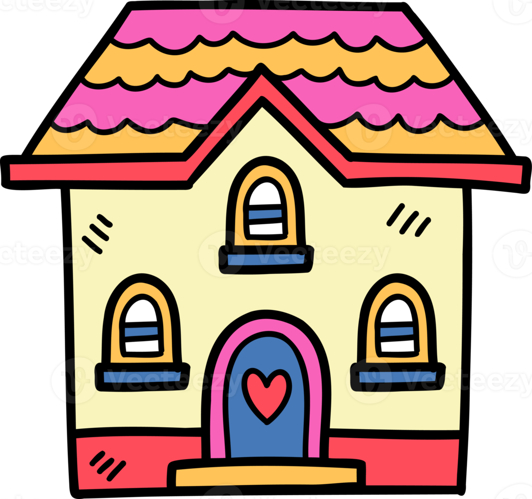 hand drawn cute two storey house illustration on transparent background png