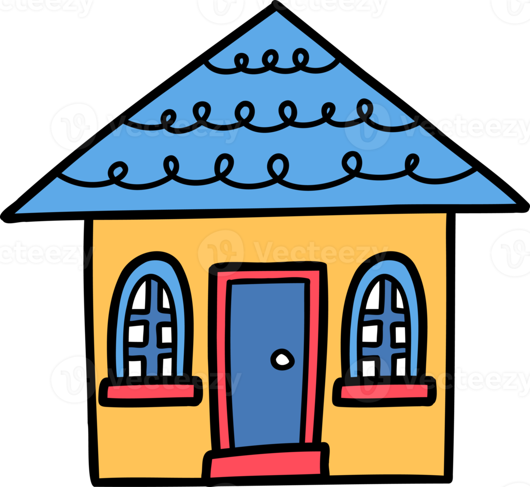 hand drawn cute one storey house illustration on transparent background png