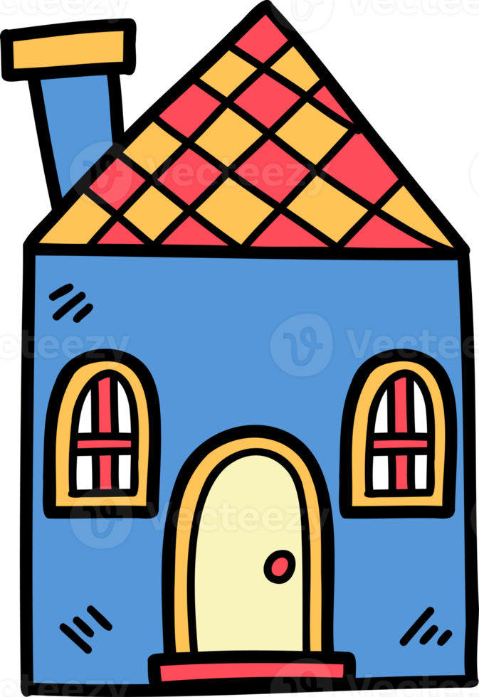 hand drawn cute one storey house illustration on transparent background png