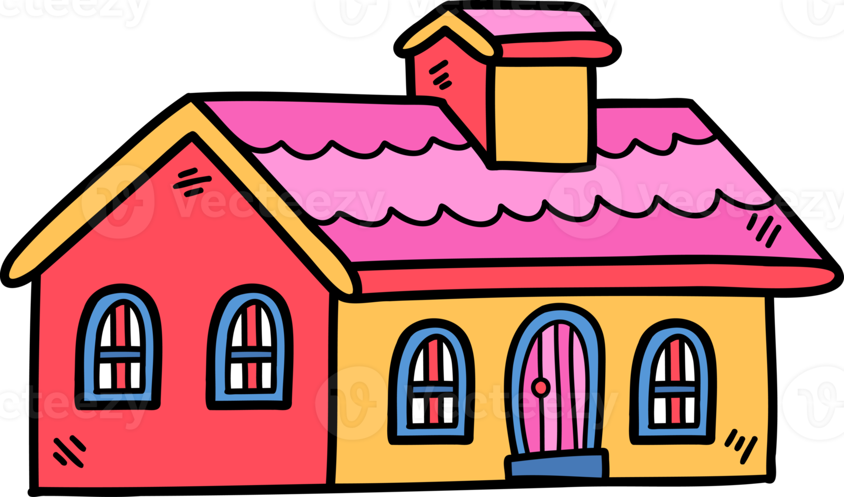 hand drawn cute one storey house illustration on transparent background png