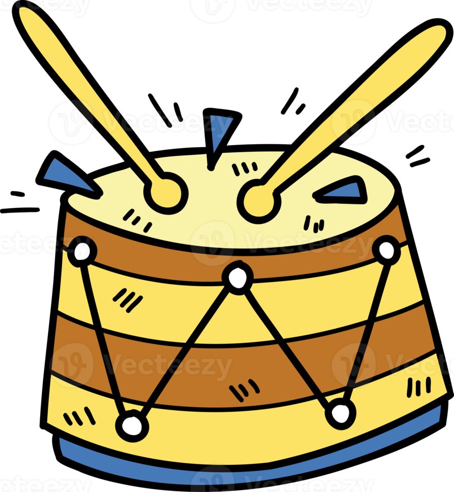 hand drawn cute drums illustration on transparent background png