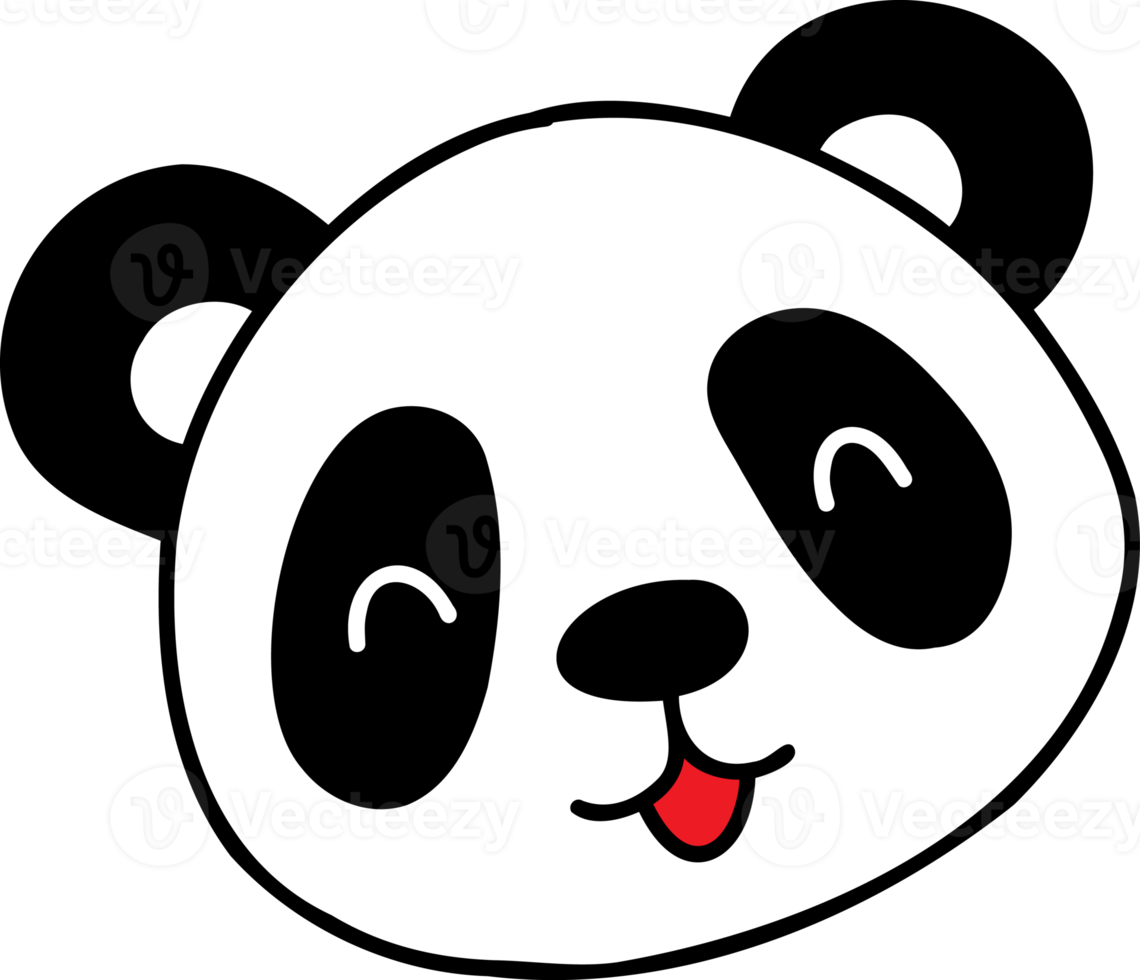 hand drawn panda face illustration on transparent background for template design png