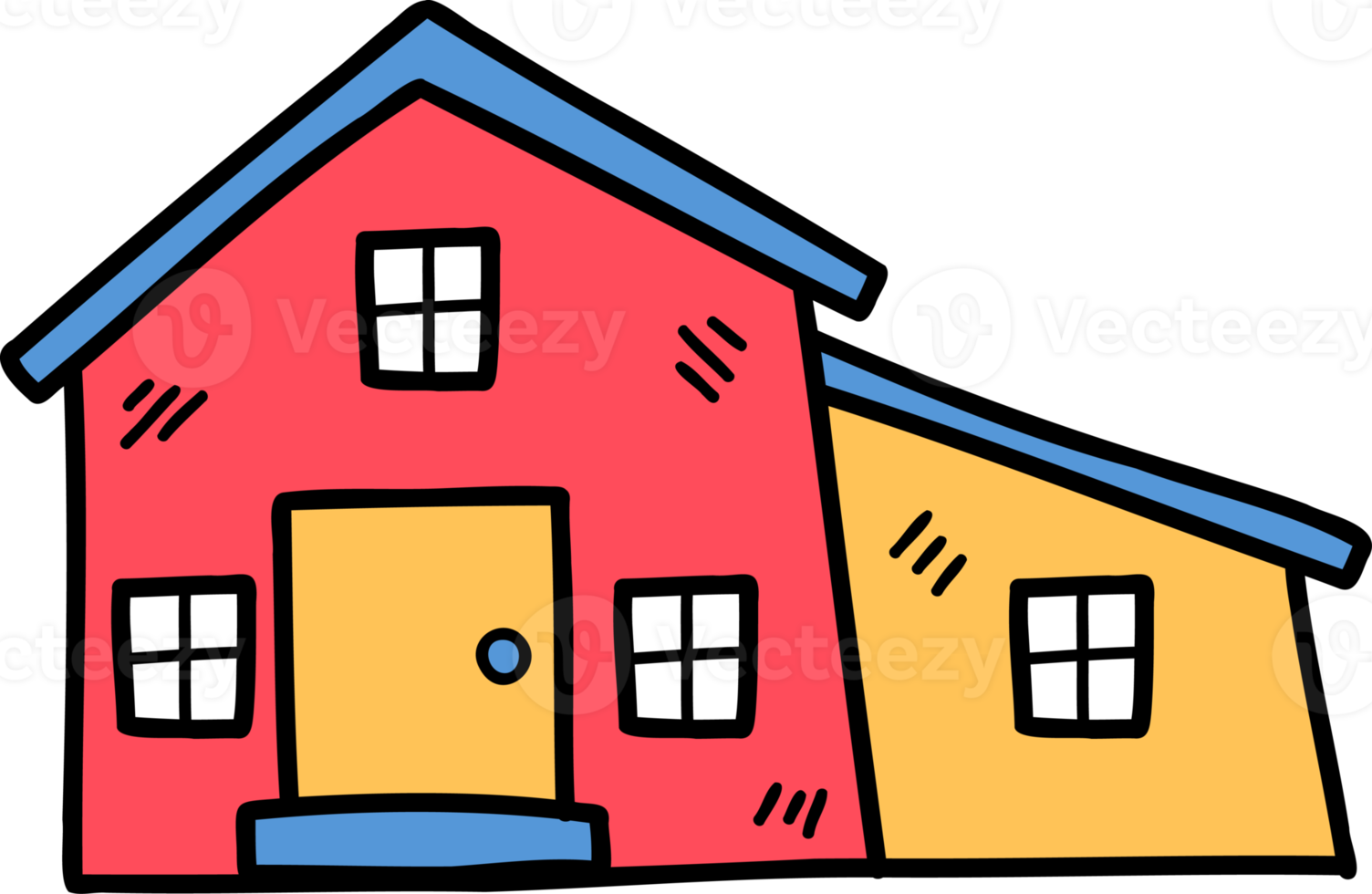 hand drawn cute two storey house illustration on transparent background