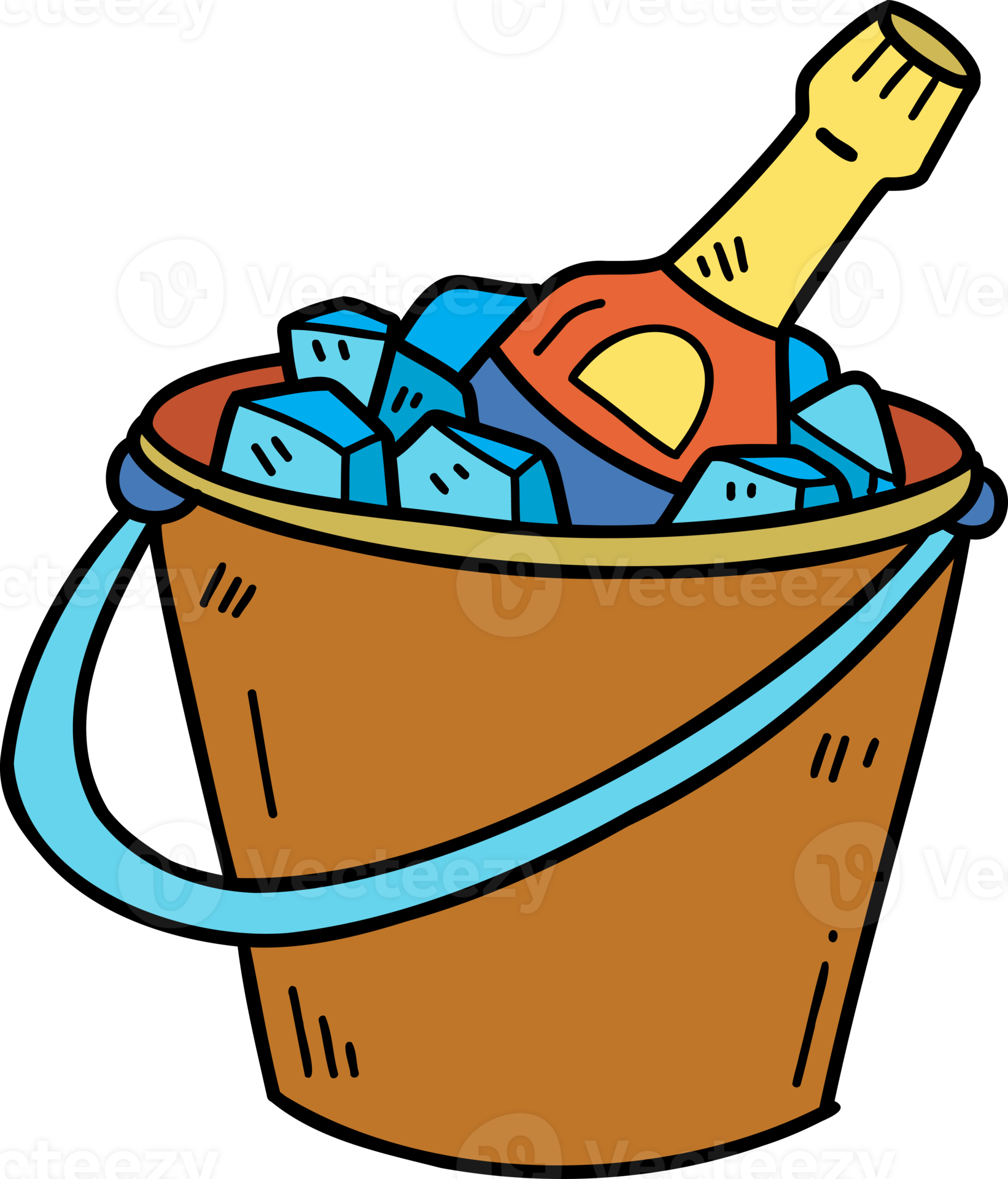 hand drawn wine ice bucket illustration on transparent background