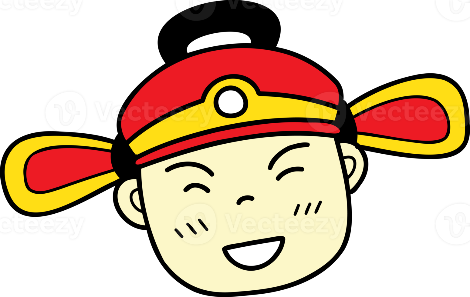 hand drawn Chinese boy wearing a red hat illustration on transparent background png