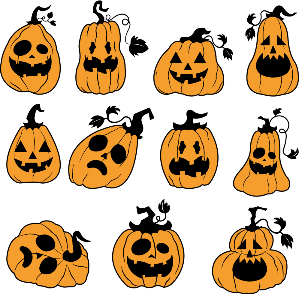 Halloween set of pumpkin ghost png