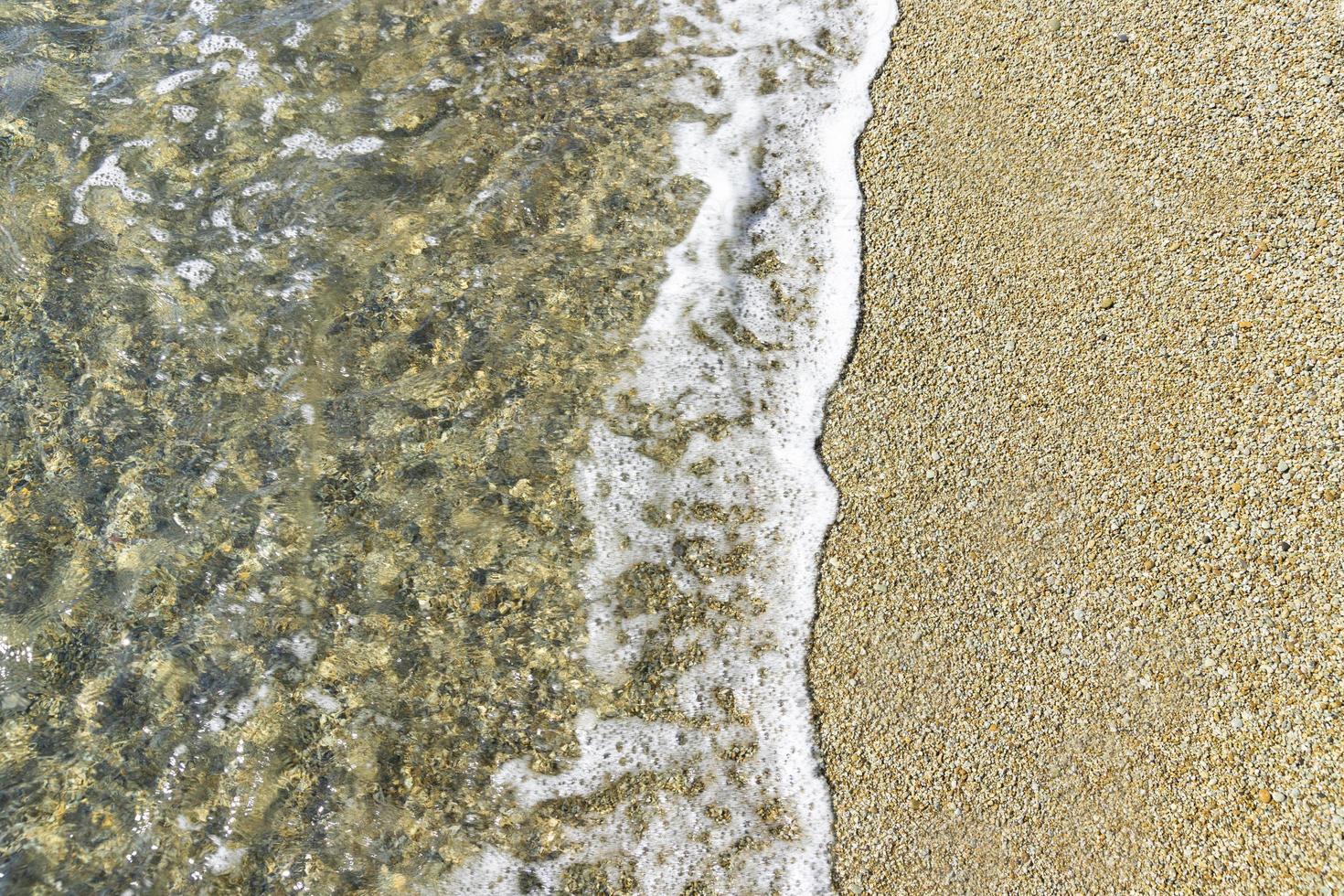 A pattern of waves crashes onto a rocky beach. View from above. Background, photo