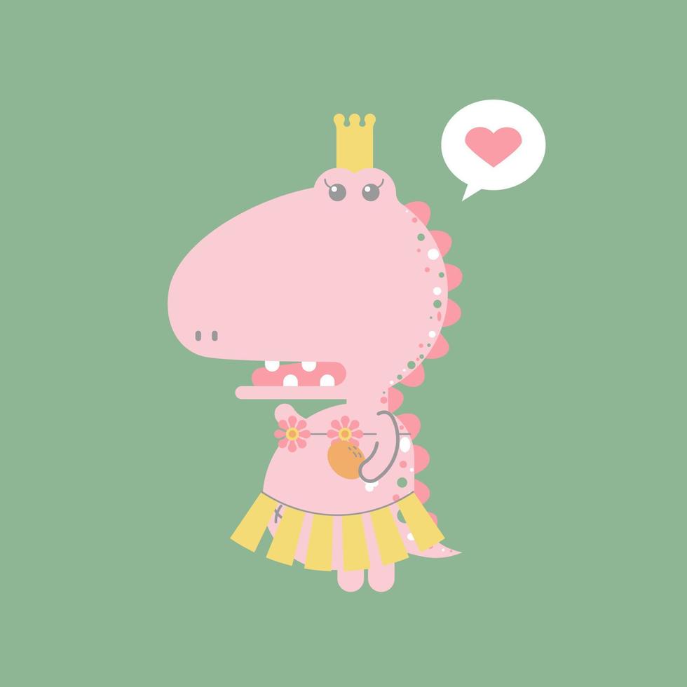 lindo y encantador dinosaurio rosa dibujado a mano, cocodrilo sosteniendo carne con corazón, feliz día de san valentín, concepto de amor, diseño de vestuario de personaje de dibujos animados de ilustración vectorial plana vector