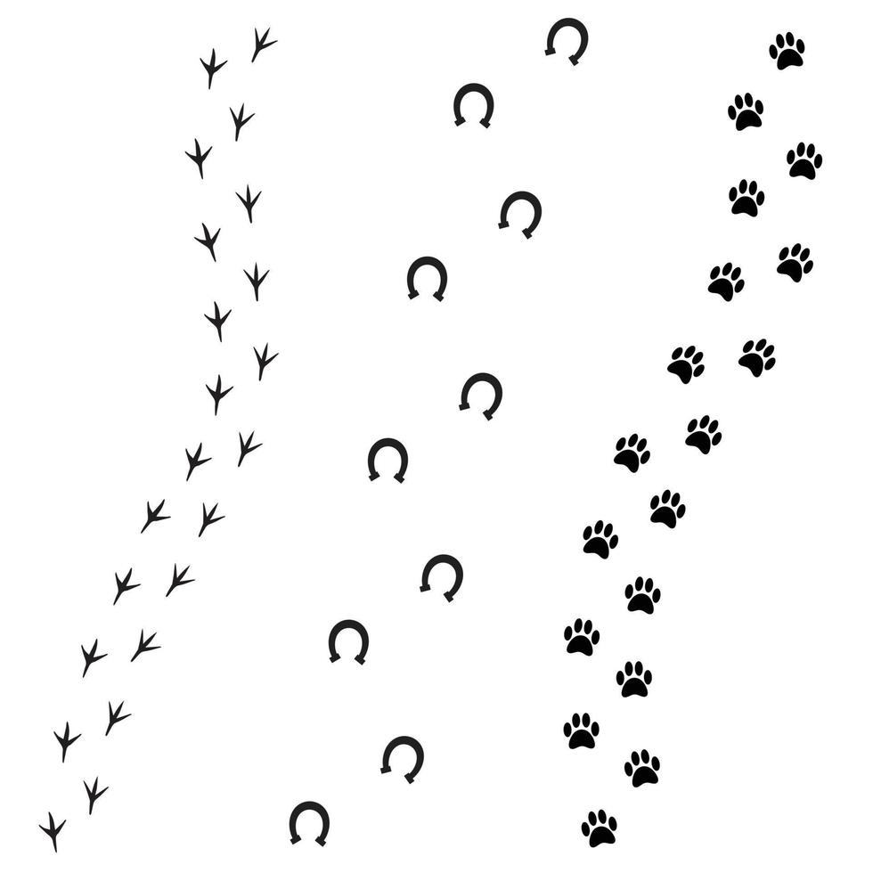 Vector black set of animal foot print path track