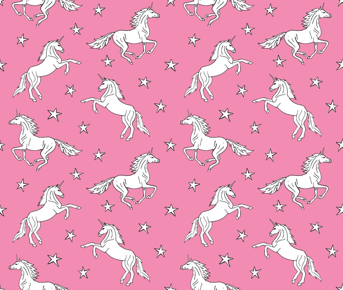 Vector seamless pattern of hand drawn unicorn