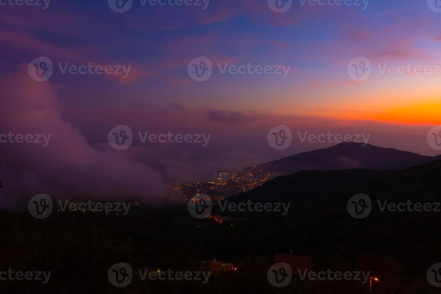 sunset over the Bay of Kotor, Adriatic Sea, Montenegro, Budva photo