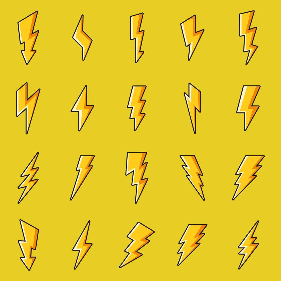 Lightning Cartoon Icons Set. Lightning Logo. Yellow Lightning Symbol. Vector illustration