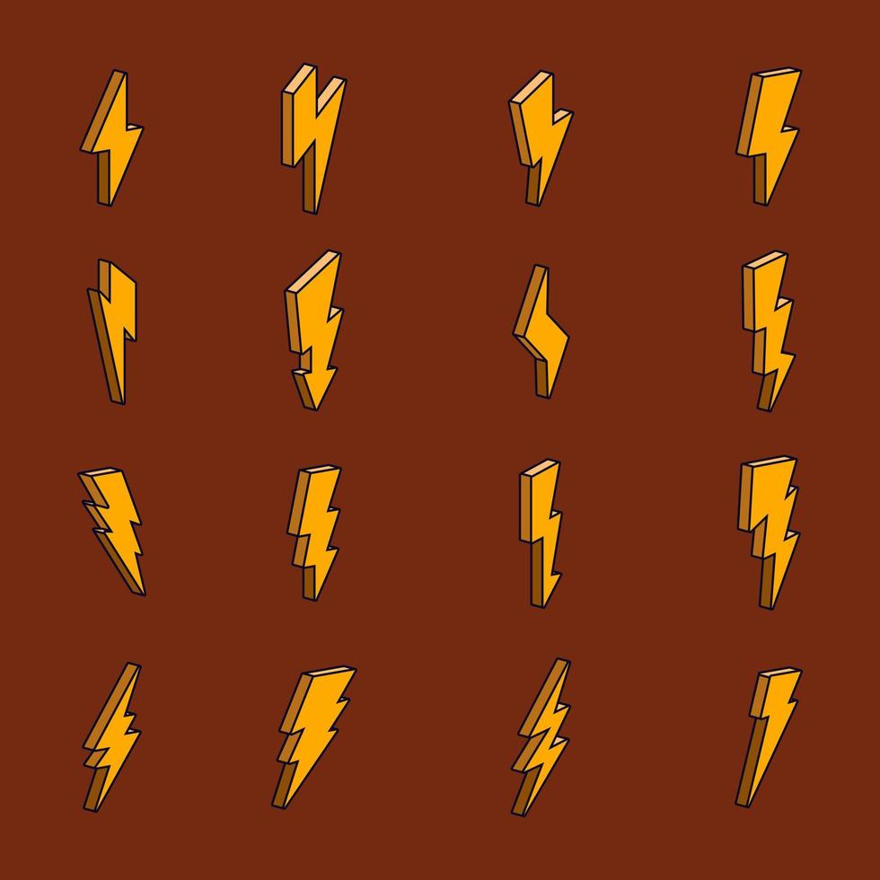 Cartoon Lightning Icons Set. Vector Illustration