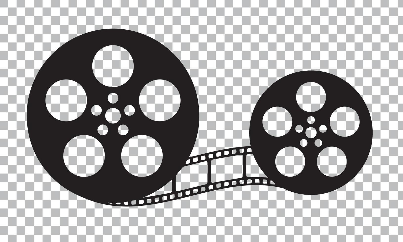 Film reel movie icon. Old retro reel with film strip on background. Vector illustration isolated.